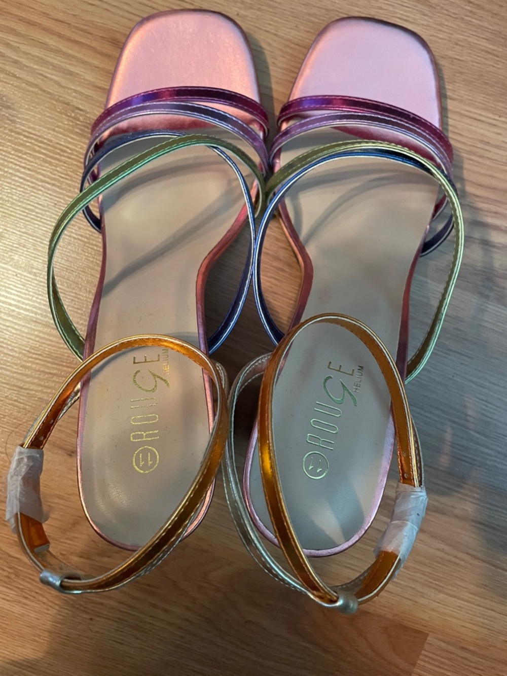 Rouge Helium Metallic Multicolor Strappy Square-Toe Sandals